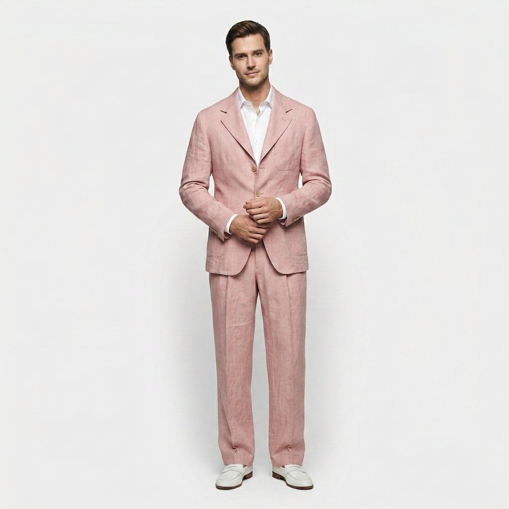 Ensemble Lin Deux Pièces Coupe Décontractée Pour Homme