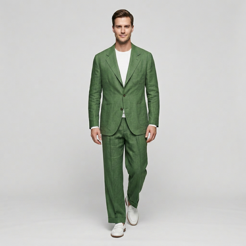Ensemble Lin Deux Pièces Coupe Décontractée Pour Homme