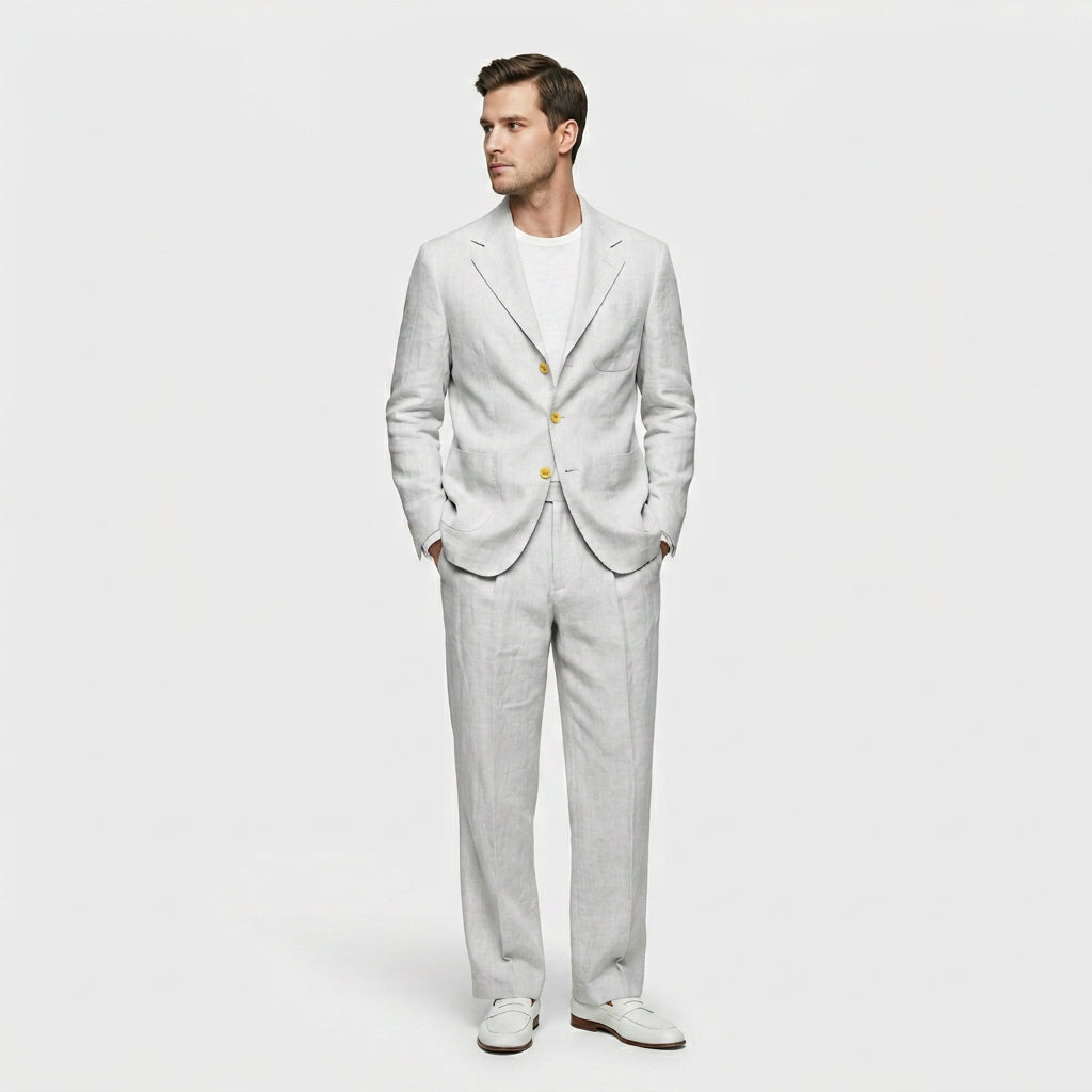 Ensemble Lin Deux Pièces Coupe Décontractée Pour Homme
