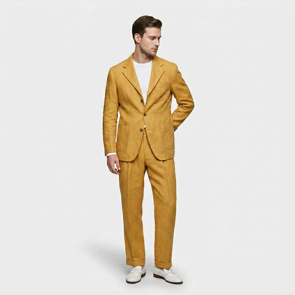 Ensemble Lin Deux Pièces Coupe Décontractée Pour Homme