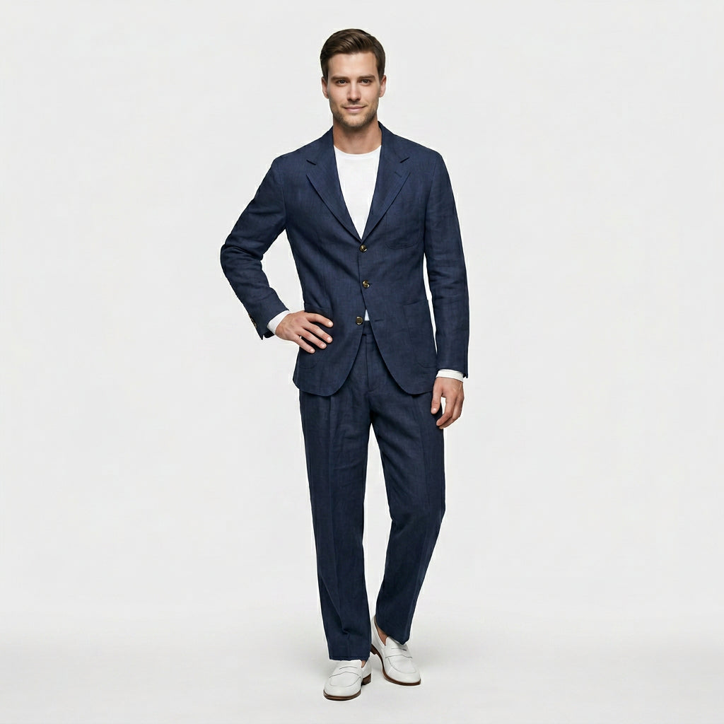 Ensemble Lin Deux Pièces Coupe Décontractée Pour Homme
