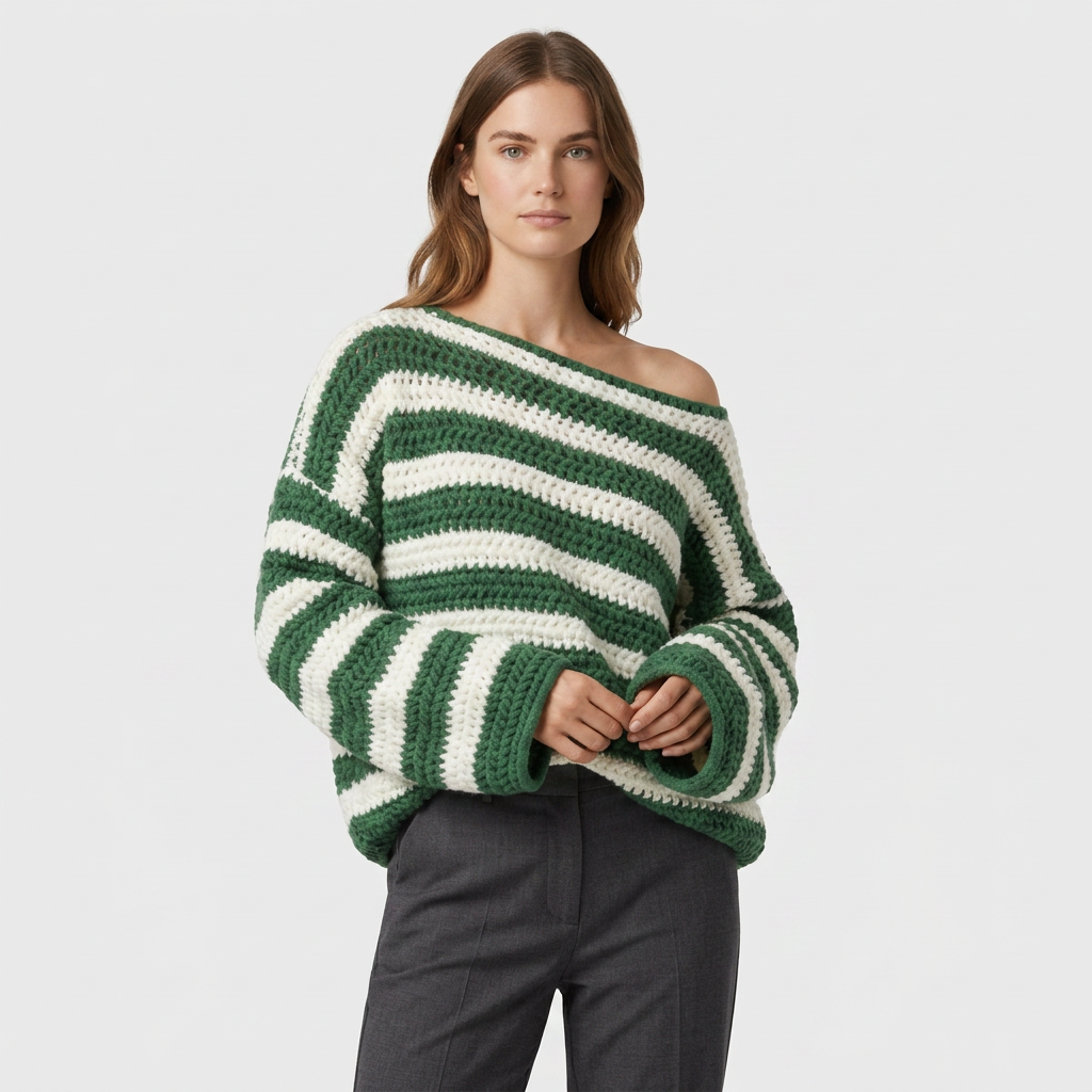 Pull Rayé Col Rond Coupe Décontractée pour Femme